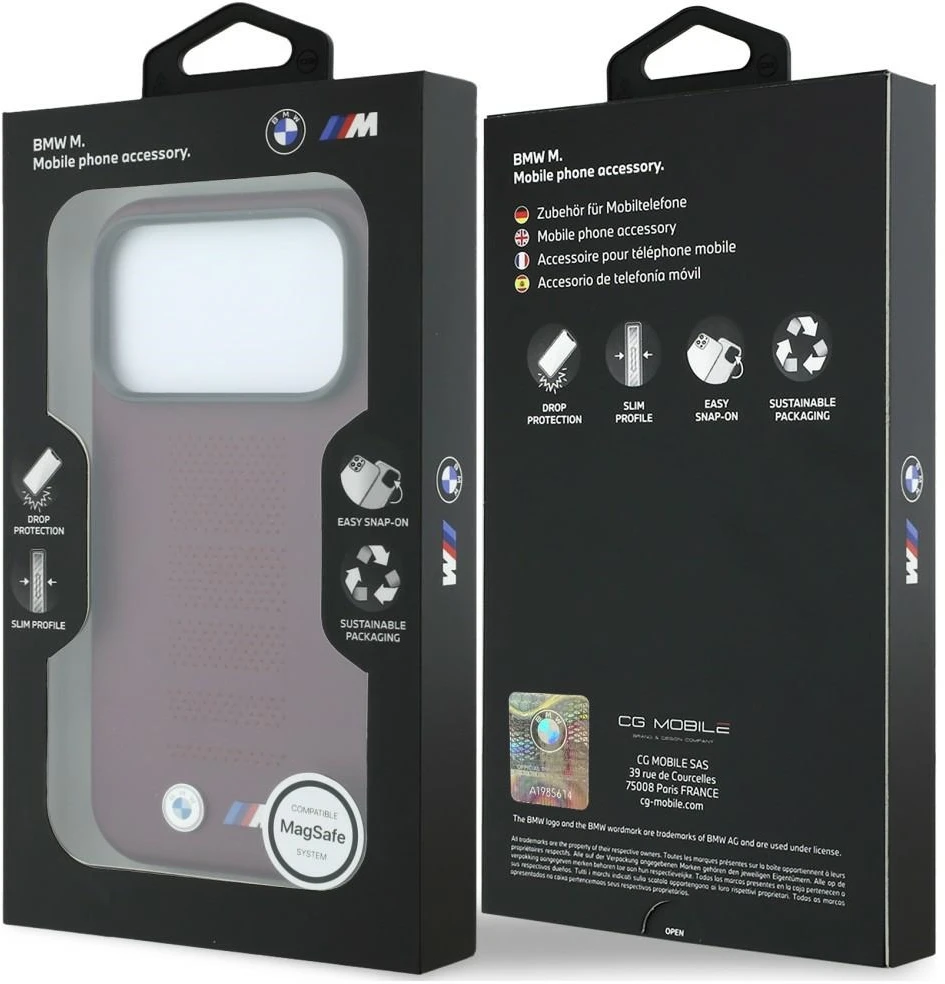 Dėklas BMW M Mėlyna Perfo Metal Logo MagSafe do iPhone 18 Pro Max / 17 Pro Max bordinė