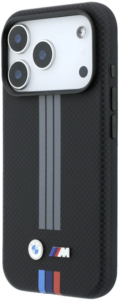 Dėklas BMW M Quadrille Kevlar Anthracite & Tricolor Print Lines MagSafe do iPhone 18 Pro / 17 Pro juoda
