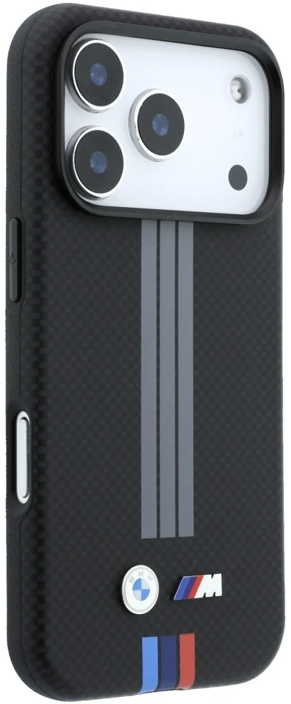 Dėklas BMW M Quadrille Kevlar Anthracite & Tricolor Print Lines MagSafe do iPhone 18 Pro / 17 Pro juoda