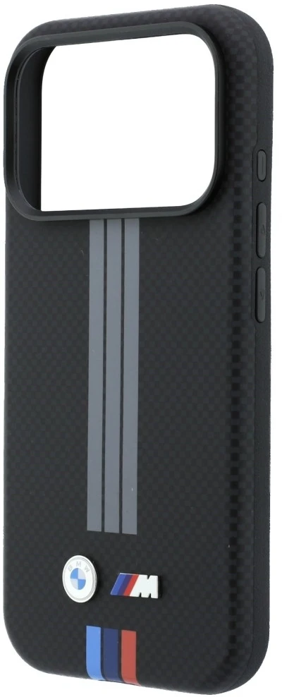 Dėklas BMW M Quadrille Kevlar Anthracite & Tricolor Print Lines MagSafe do iPhone 18 Pro / 17 Pro juoda