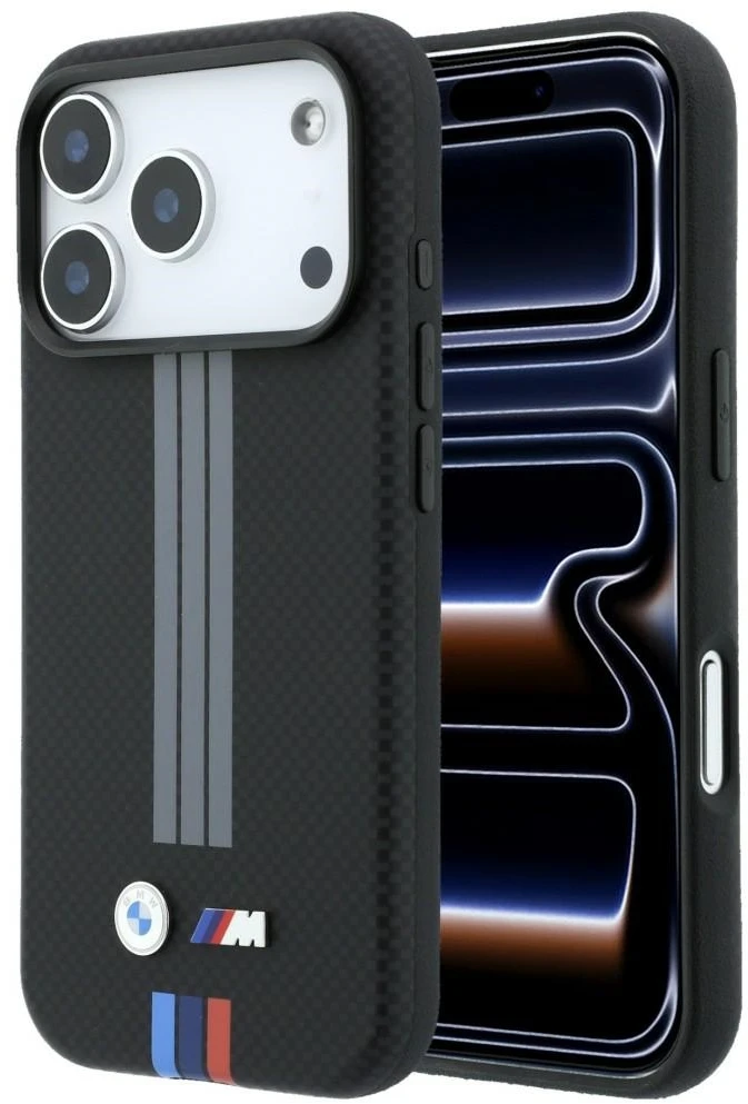 Dėklas BMW M Quadrille Kevlar Anthracite & Tricolor Print Lines MagSafe, skirtas iPhone 18 Pro Max