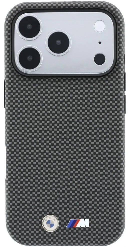 Dėklas BMW M Quadrille Kevlar Metal Logo MagSafe Case for iPhone 17 Pro / 18 Pro - Gray