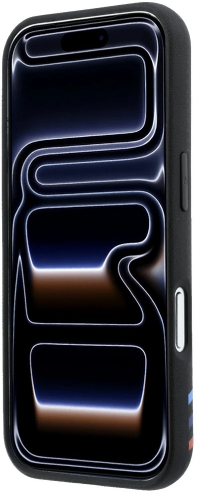 Dėklas BMW M Quadrille Kevlar Print Tricolor Lines & Metal Logo MagSafe do iPhone 18 Pro Max / 17 Pro Max juoda