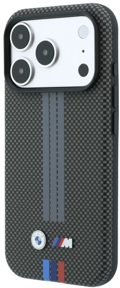 Dėklas BMW M Quadrille Kevlar Tricolor Print Lines MagSafe do iPhone 18 Pro / 17 Pro antracytowy