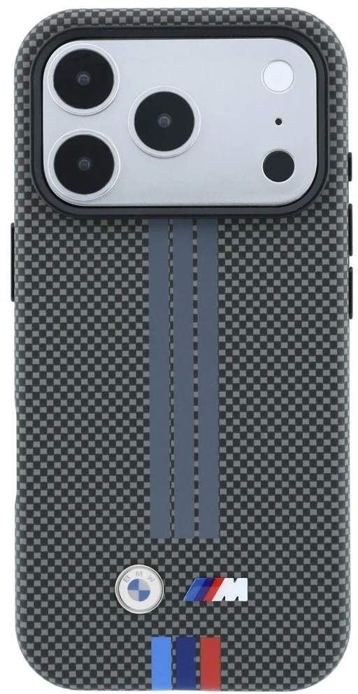 Dėklas BMW M Quadrille Kevlar Tricolor Print Lines MagSafe do iPhone 18 Pro / 17 Pro antracytowy