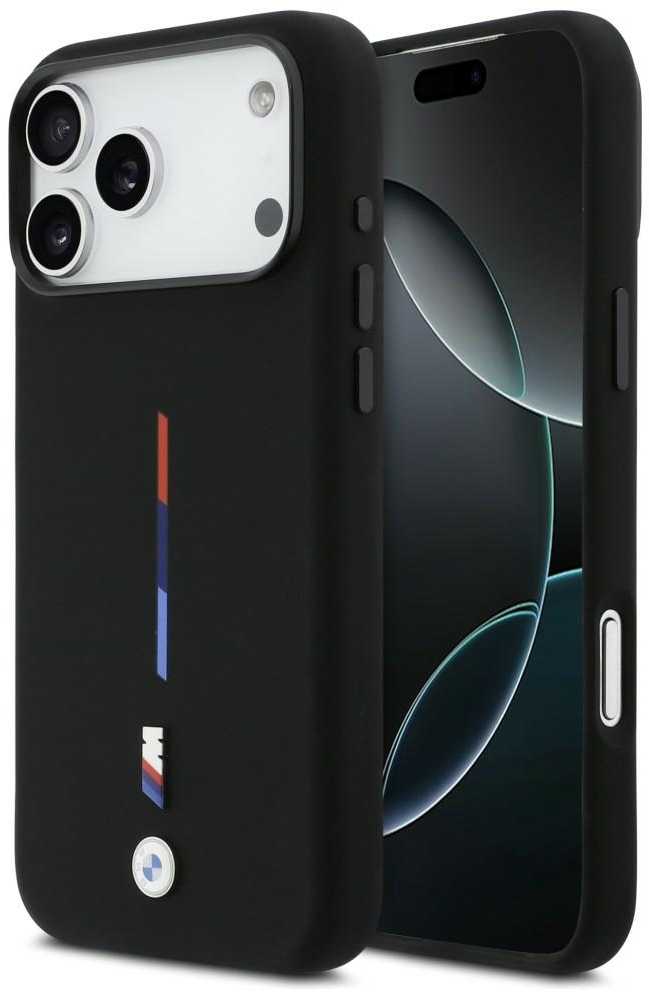 BMW M Silicon Tricolor Line MagSafe Dėklas skirtas Apple iPhone 17 Pro Max juodos spalvos