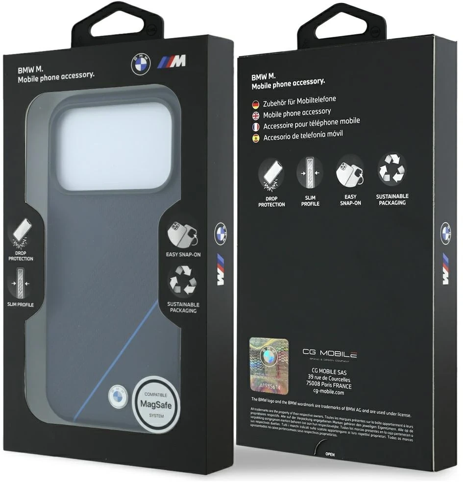 BMW M Tire Track Mėlyna Line MagSafe dėklas, skirtas iPhone 18 Pro / 17 Pro, tamsiai mėlynas