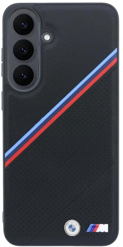 Dėklas BMW M Tricolor Metal Logo MagSafe skirtas Samsung Galaxy S26 FE juodas