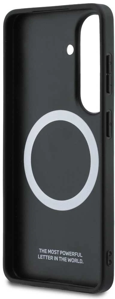 BMW M PU Leather Perforated Stripes and Metal Logo Magnetic dėklas skirtas Samsung Galaxy S26 mėlynos spalvos