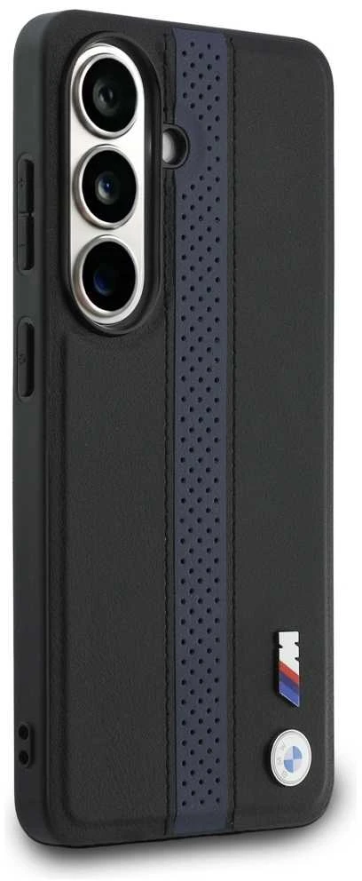 BMW M PU Leather Perforated Stripes and Metal Logo Magnetic dėklas skirtas Samsung Galaxy S26 mėlynos spalvos