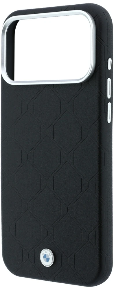 Dėklas BMW Sign Deboss Quilted Metal Logo MagSafe do iPhone 18 Pro Max / 17 Pro Max juoda