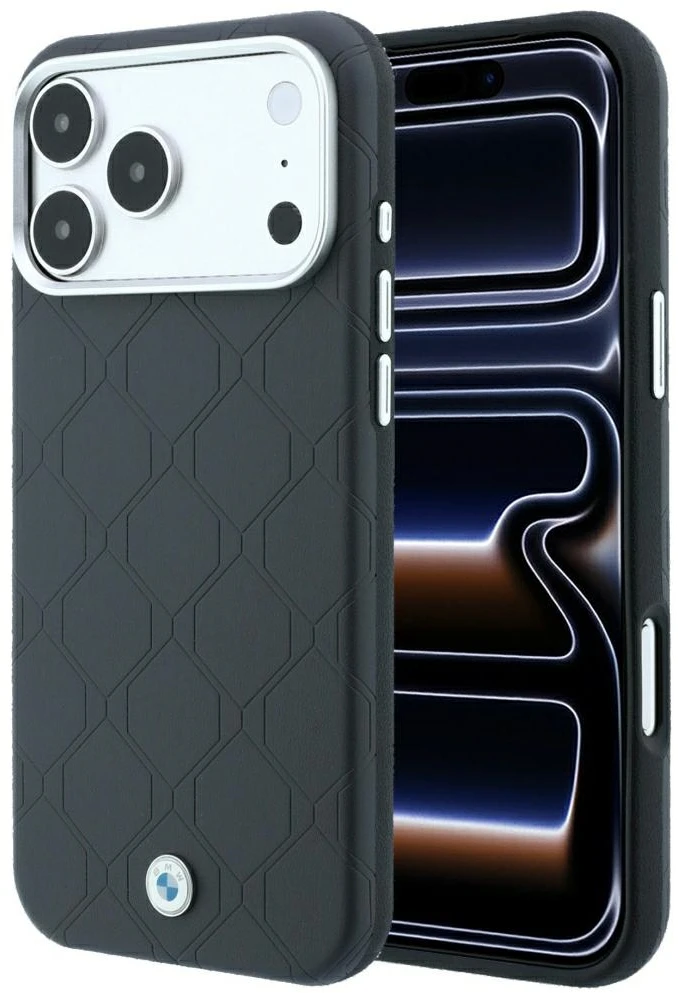 Dėklas BMW Sign Deboss Quilted Metal Logo MagSafe do iPhone 18 Pro Max / 17 Pro Max antracytowy