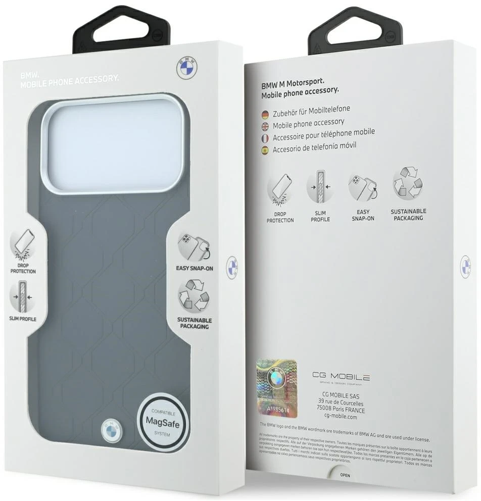 Dėklas BMW Sign Deboss Quilted Metal Logo MagSafe do iPhone 18 Pro Max / 17 Pro Max antracytowy