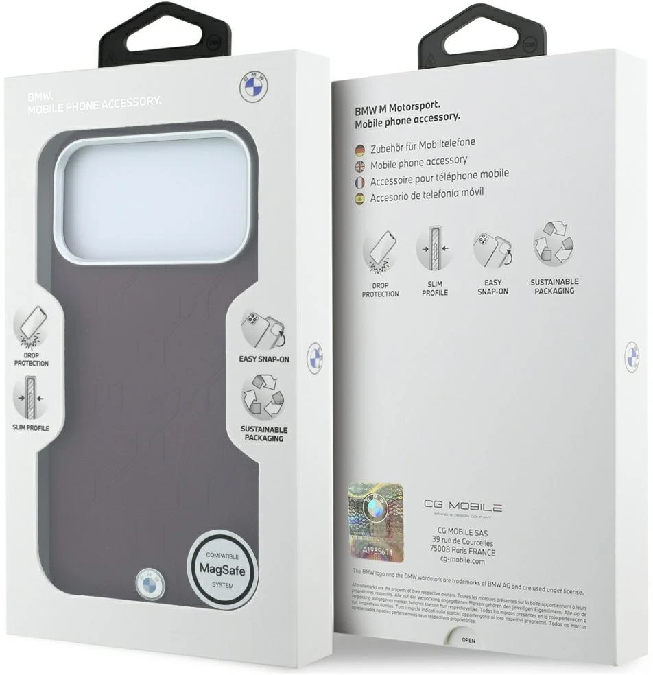 Dėklas BMW Sign Deboss Quilted Metal Logo MagSafe do iPhone 18 Pro Max / 17 Pro Max bordinė