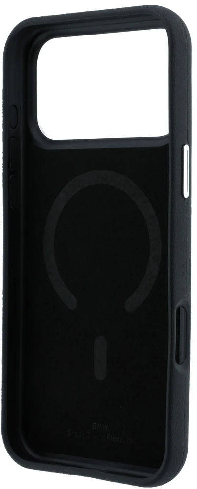Dėklas BMW Sign Deboss Quilted Metal Logo MagSafe do iPhone 18 Pro Max / 17 Pro Max juoda