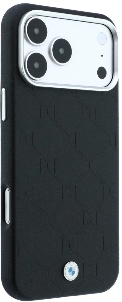 Dėklas BMW Sign Deboss Quilted Metal Logo MagSafe do iPhone 18 Pro Max / 17 Pro Max juoda