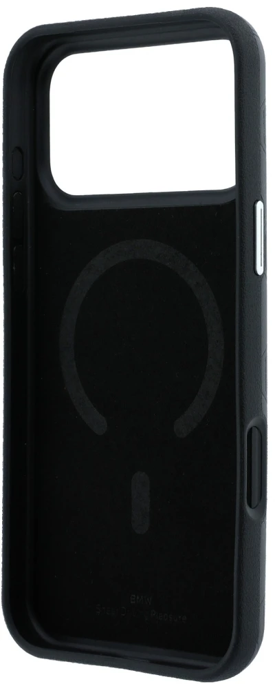 Dėklas BMW Sign Deboss Quilted Metal Logo MagSafe do iPhone 18 Pro Max / 17 Pro Max antracytowy
