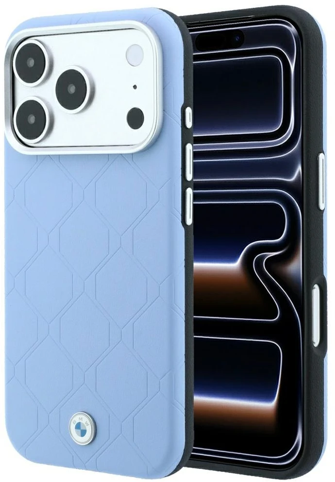 Dėklas BMW Sign Deboss Quilted Metal Logo MagSafe do iPhone 18 Pro Max / 17 Pro Max mėlyna