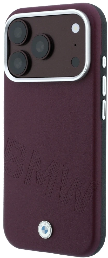 Dėklas BMW Sign Inclined Deboss Letters MagSafe case for iPhone 17 Pro / 18 Pro - burgundy