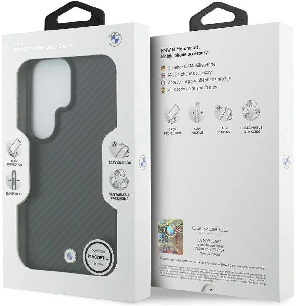 Dėklas BMW Sign Magnetic Carbon Fiber MagSafe Samsung Galaxy S26 Ultra juodos spalvos
