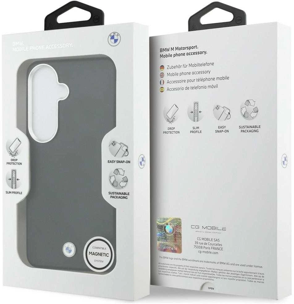 BMW Signature PU Leather Metal Logo Magnetic dėklas skirtas Samsung Galaxy S26+ juodos spalvos