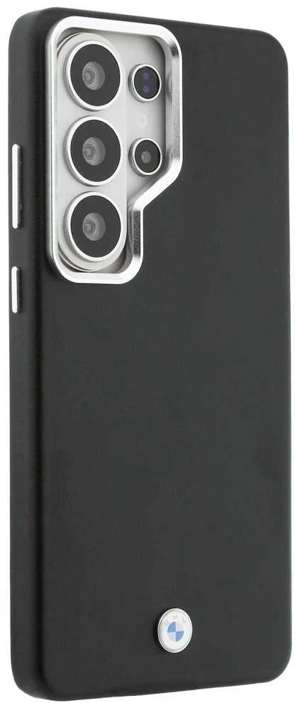 BMW Signature PU Leather Metal Logo Magnetic dėklas skirtas Samsung Galaxy S26 Ultra juodos spalvos