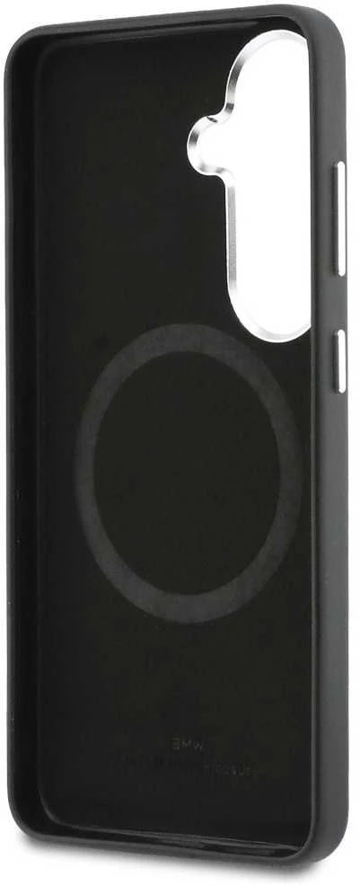 BMW Signature PU Leather Metal Logo Magnetic dėklas skirtas Samsung Galaxy S26+ juodos spalvos