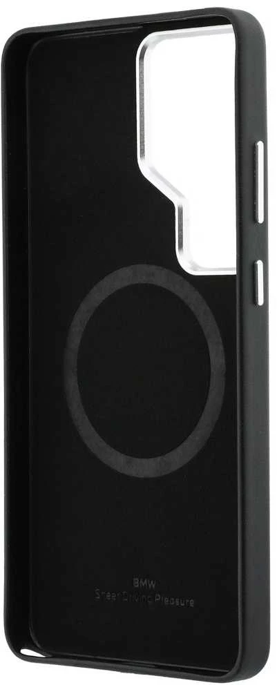 BMW Signature PU Leather Metal Logo Magnetic dėklas skirtas Samsung Galaxy S26 Ultra juodos spalvos