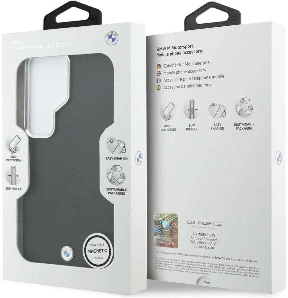 BMW Signature PU Leather Metal Logo Magnetic dėklas skirtas Samsung Galaxy S26 Ultra juodos spalvos