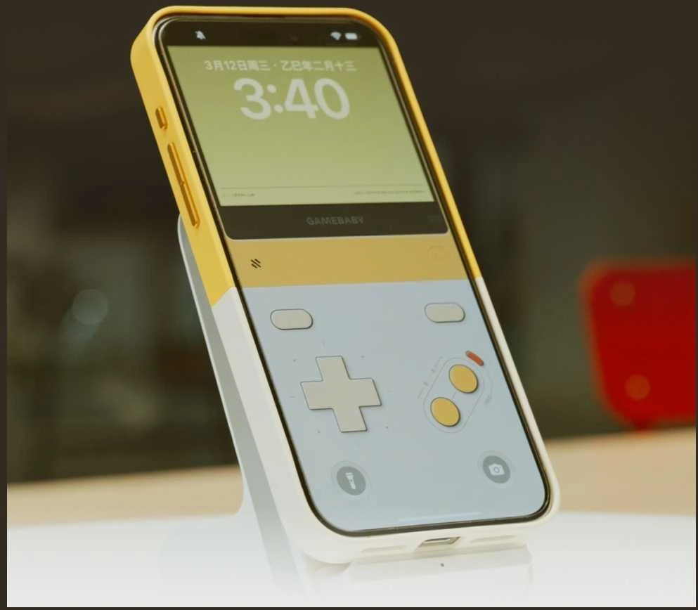 GAMEBABY dėklas su valdikliu, skirtas iPhone 16 Pro Max, geltonas