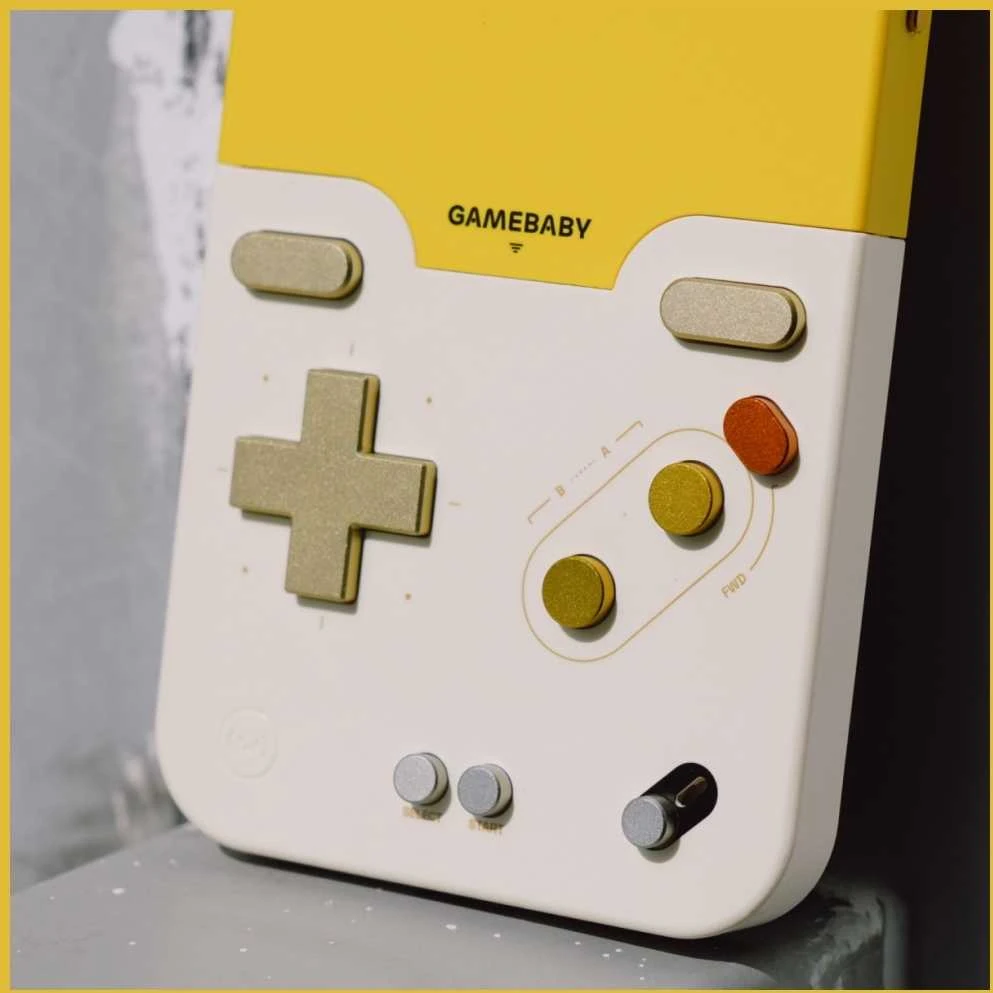 GAMEBABY dėklas su valdikliu, skirtas iPhone 16 Pro Max, geltonas