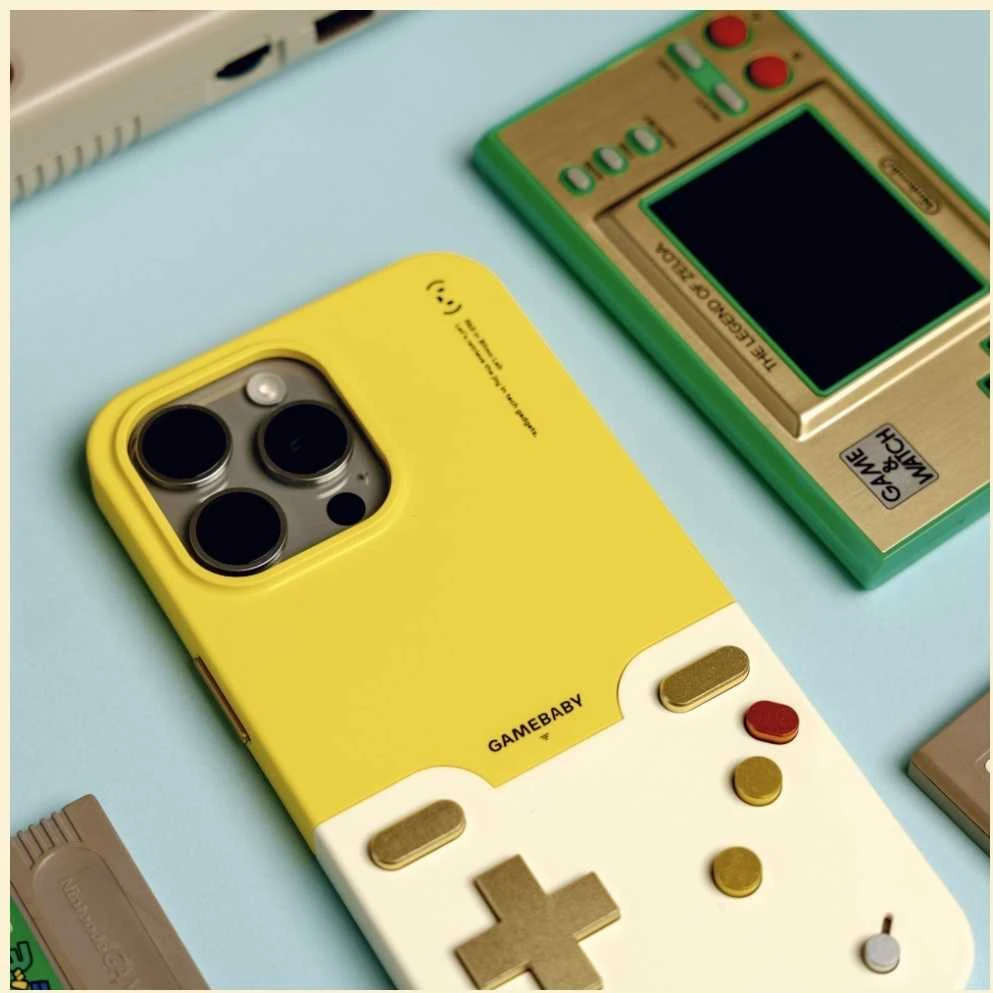GAMEBABY dėklas su valdikliu, skirtas iPhone 16 Pro Max, geltonas