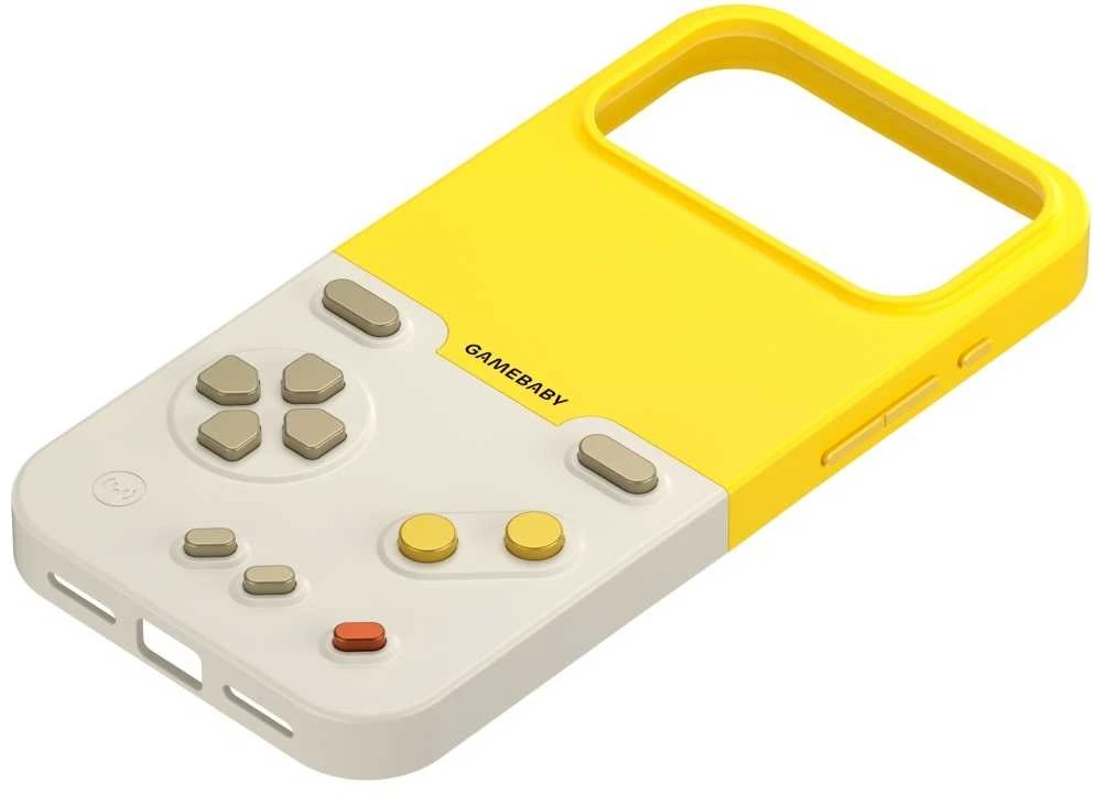 GAMEBABY dėklas su valdikliu, skirtas iPhone 17 Pro Max, geltonas