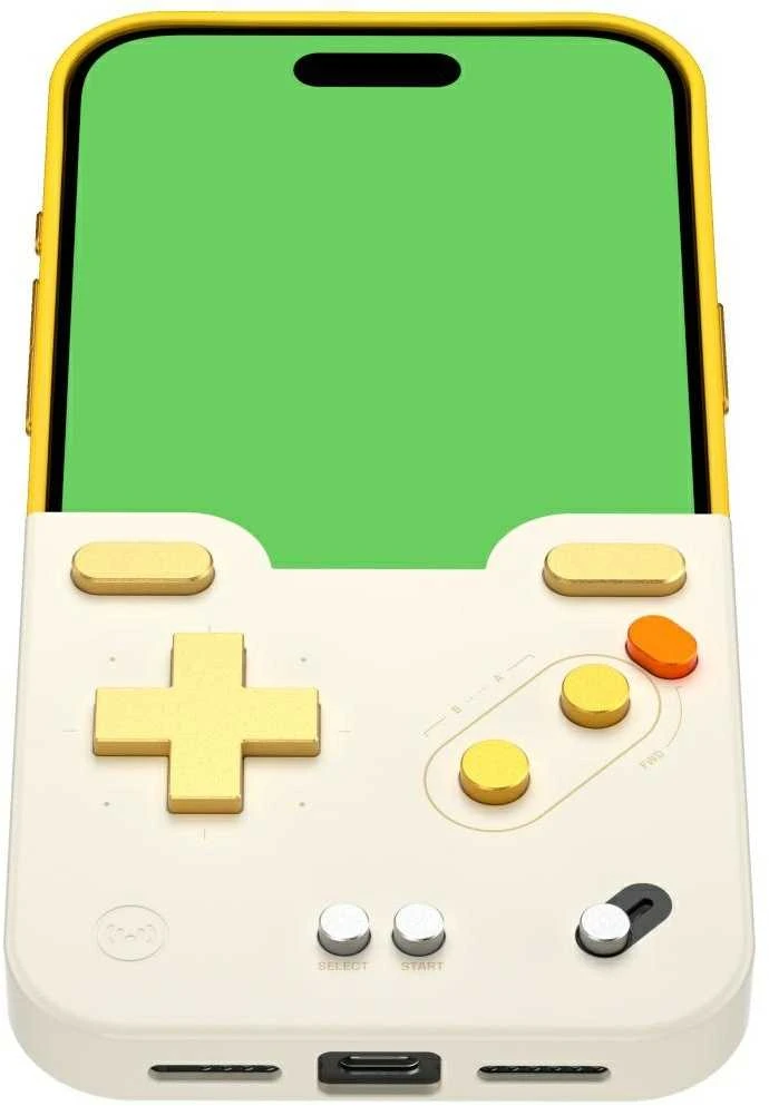 GAMEBABY dėklas su valdikliu, skirtas iPhone 16 Pro Max, geltonas