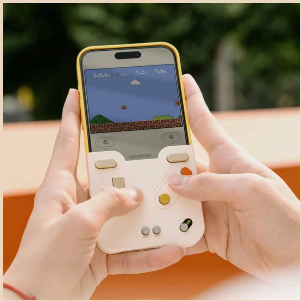 GAMEBABY dėklas su valdikliu, skirtas iPhone 16 Pro Max, geltonas