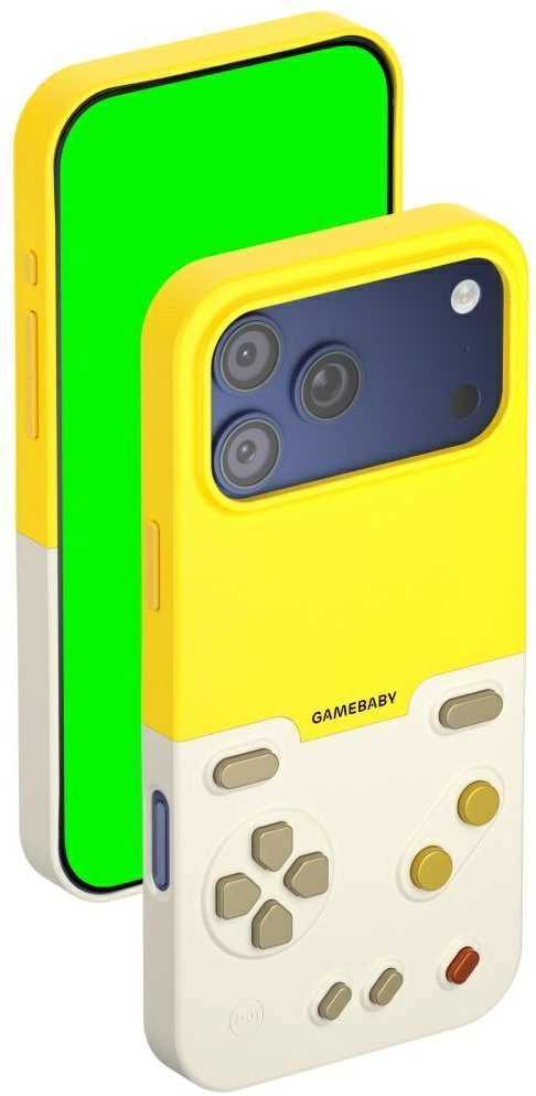 GAMEBABY dėklas su valdikliu, skirtas iPhone 17 Pro, geltonas