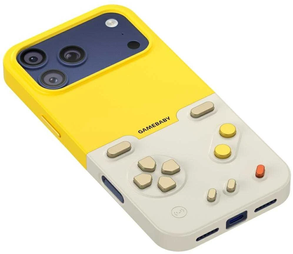 GAMEBABY dėklas su valdikliu, skirtas iPhone 17 Pro Max, geltonas