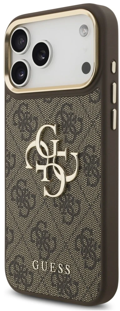Dėklas Guess 4G Big 4G Classic Logo Big Strap Metal Mygtukai do iPhone 18 Pro Max / 17 Pro Max ruda
