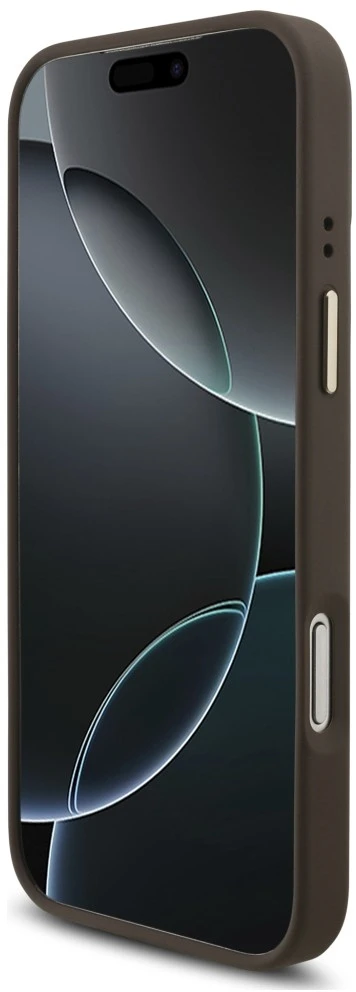 Dėklas Guess 4G Big 4G Classic Logo Big su dirželiu ir metalinėmis sagomis, skirtas iPhone 18 Pro / 17 Pro, rudas