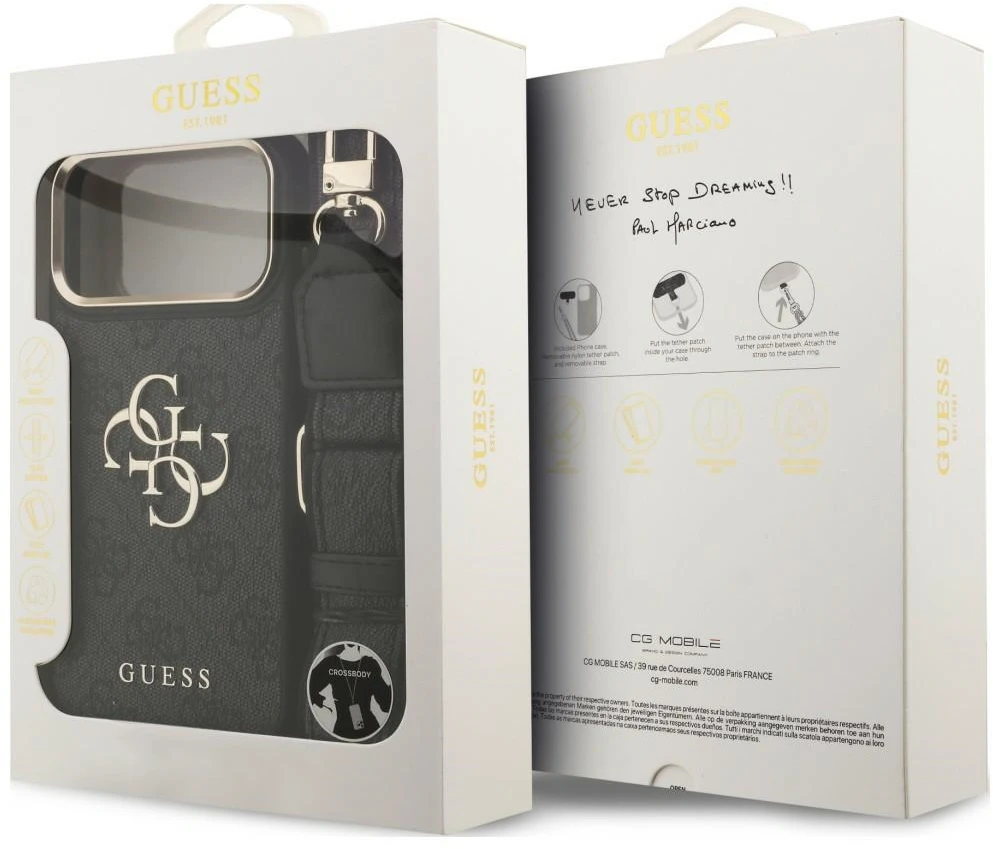 Dėklas Guess 4G Big 4G Classic Logo Big Strap Metal Mygtukai do iPhone 18 Pro / 17 Pro juoda