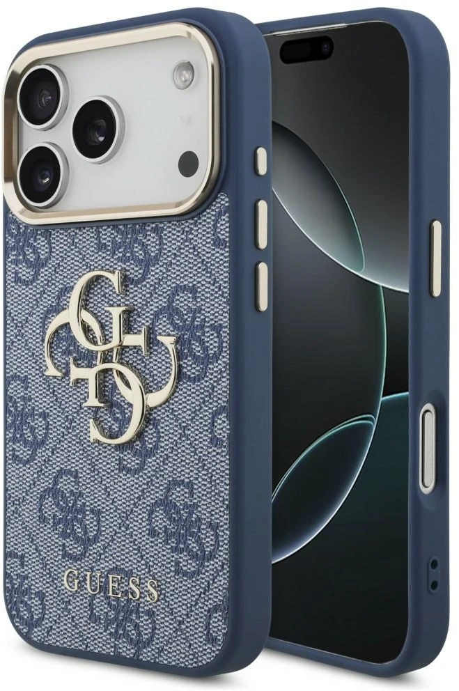 Dėklas Guess 4G Big 4G Classic Logo do iPhone 18 Pro / 17 Pro mėlyna auksinė