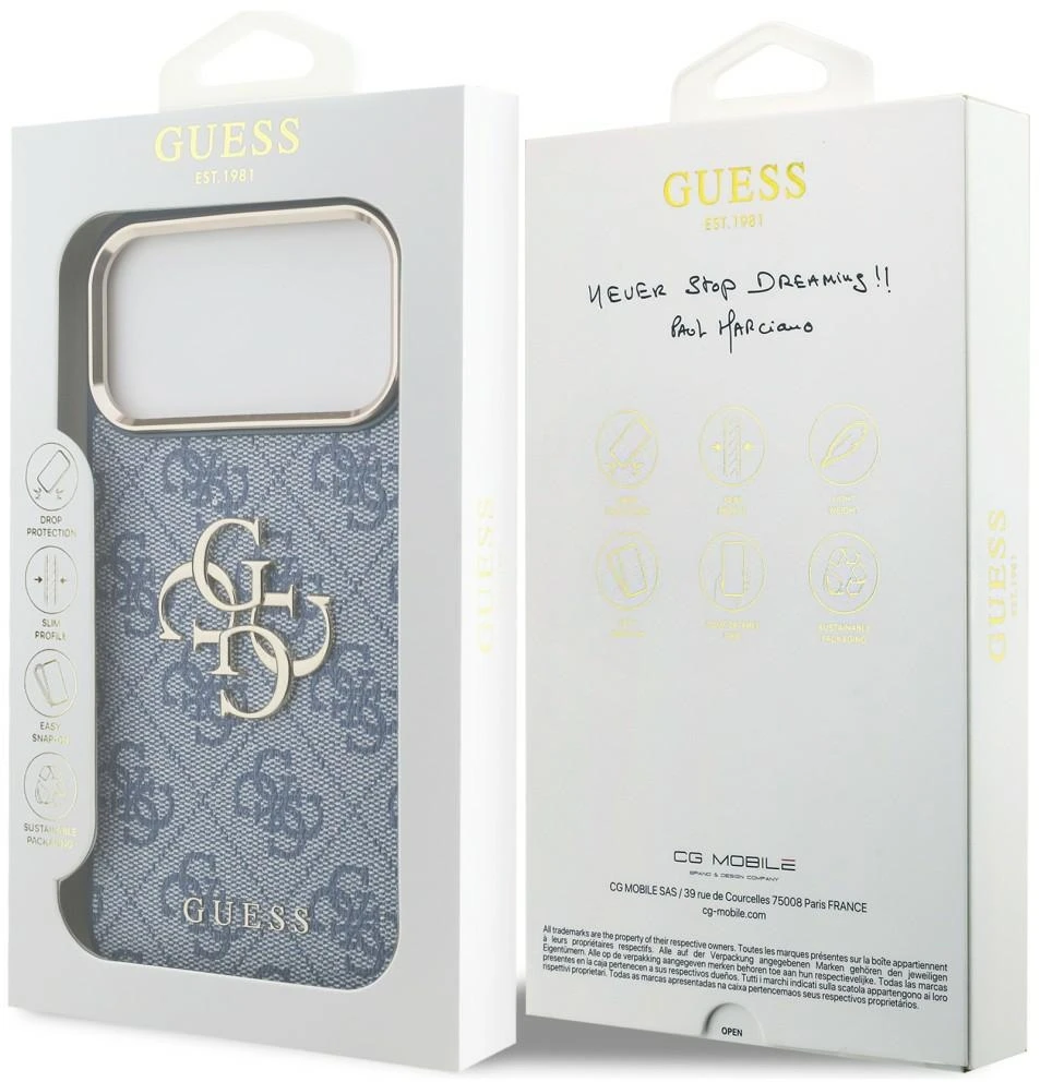 Dėklas Guess 4G Big 4G Classic Logo do iPhone 18 Pro Max / 17 Pro Max mėlyna auksinė