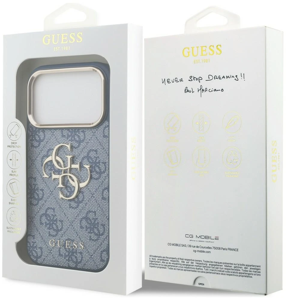 Dėklas Guess 4G Big 4G Classic Logo do iPhone 18 Pro / 17 Pro mėlyna auksinė