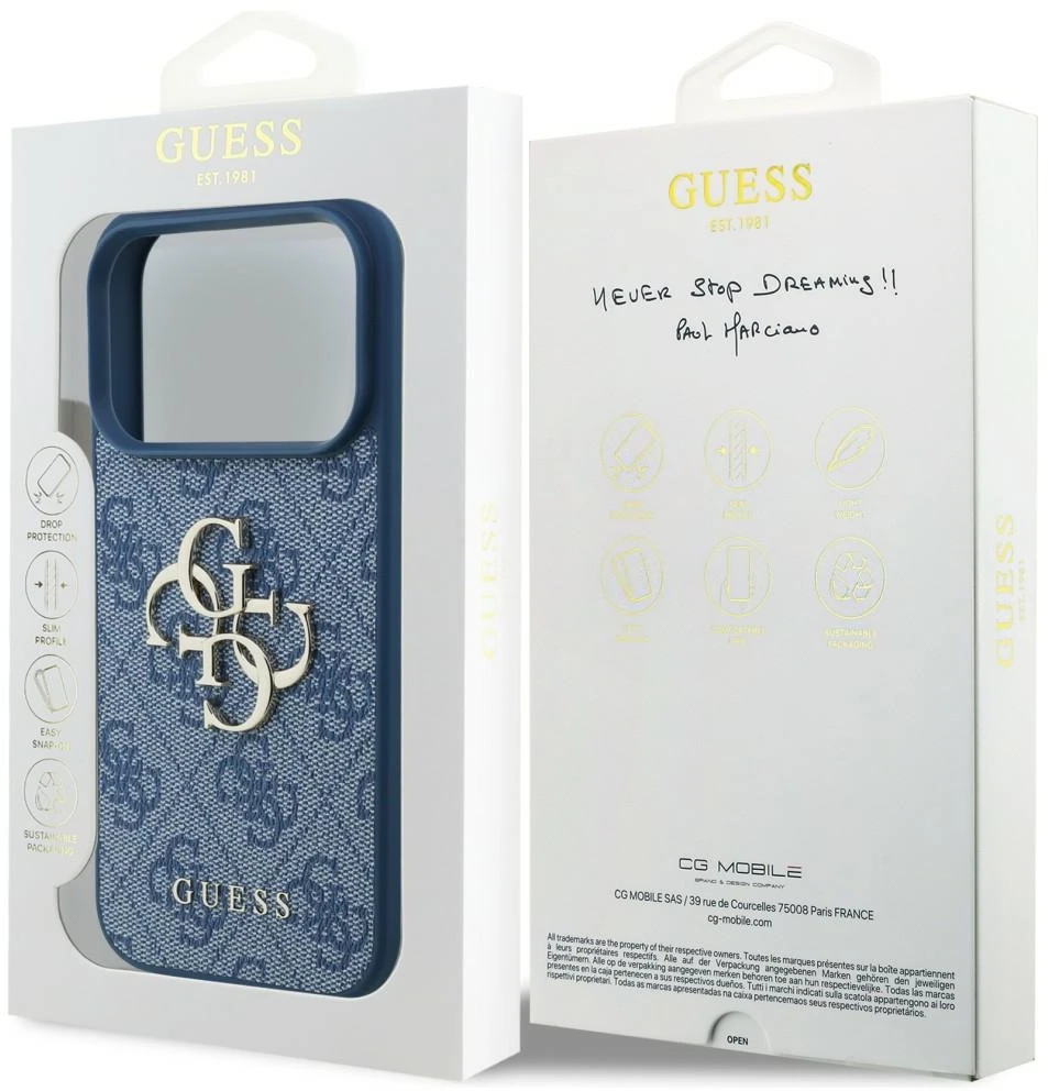 Dėklas Guess 4G Big Logo Case, skirta iPhone 17 Pro / 18 Pro - Mėlyna