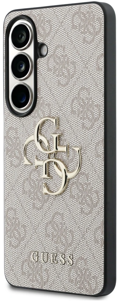 Guess PU 4G Metal Logo dėklas skirtas Samsung Galaxy S26 rožinės spalvos