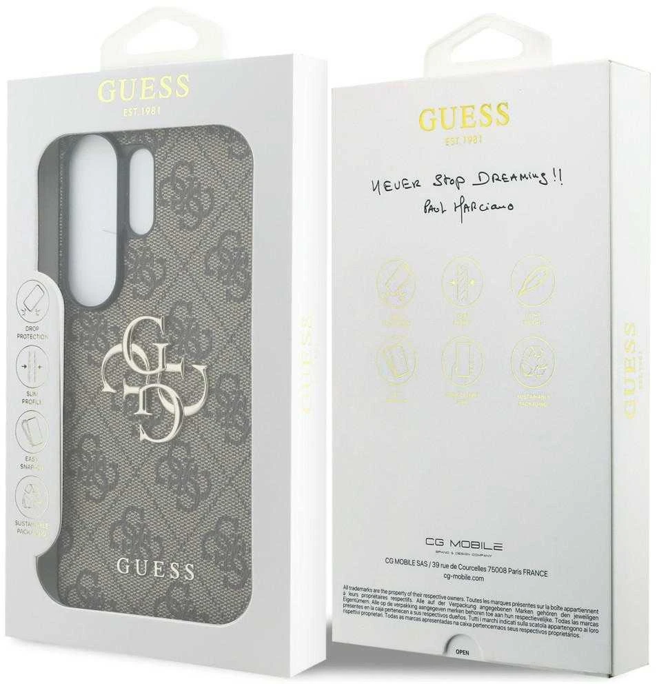 Guess PU 4G Metal Logo dėklas skirtas Samsung Galaxy S26 Ultra rudos spalvos