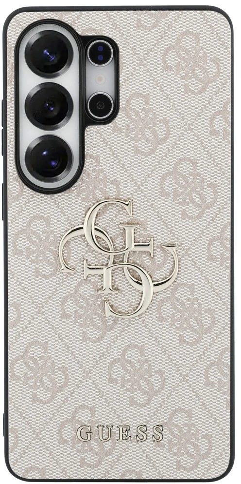 Guess PU 4G Metal Logo dėklas skirtas Samsung Galaxy S26 Ultra rožinės spalvos