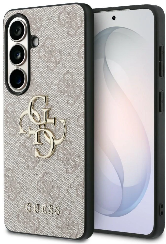 Guess PU 4G Metal Logo dėklas skirtas Samsung Galaxy S26 rožinės spalvos