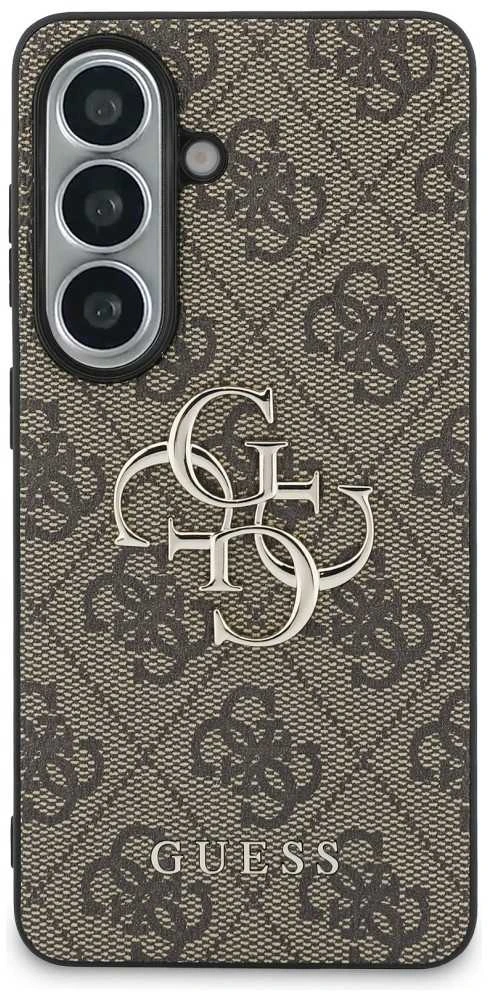 Guess PU 4G Metal Logo dėklas skirtas Samsung Galaxy S26+ rudos spalvos