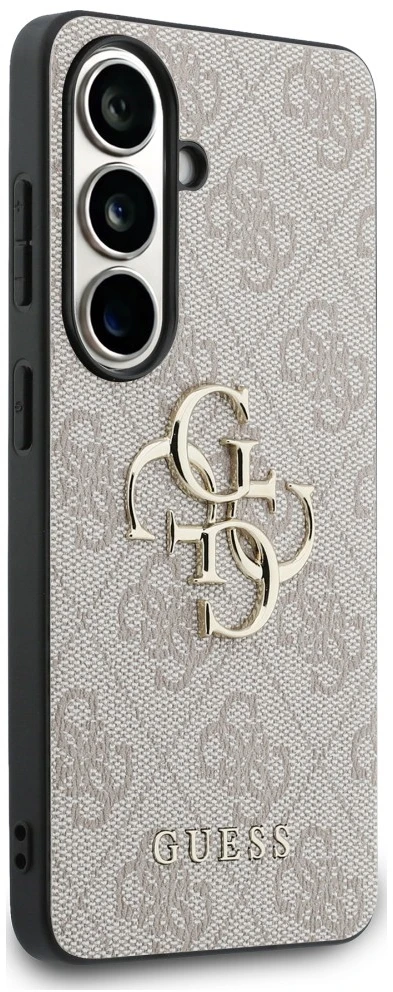 Guess PU 4G Metal Logo dėklas skirtas Samsung Galaxy S26 rožinės spalvos